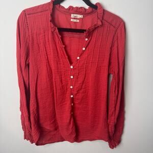 Faherty Willa Blouse Top Carmine Red Organic Cotton Medium